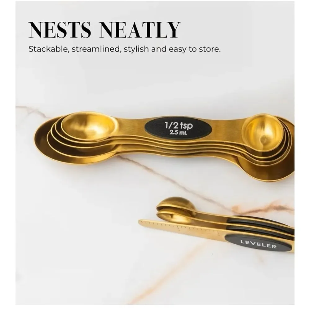 Magnetic Measuring Spoons, Stainless Steel Gold Spoons for Cooking/Baking- NIB